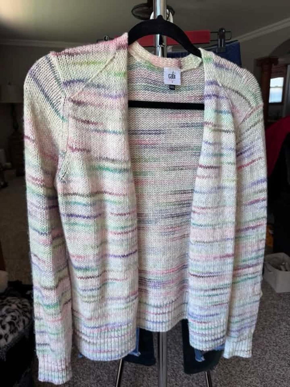 CAbi Cream Open-Front Cardigan with Pastel Stripes